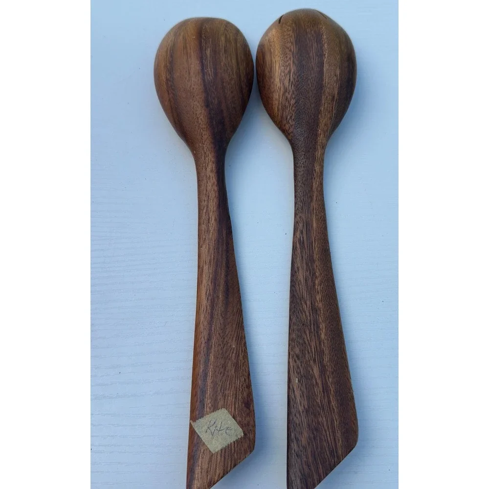 Teak Wood Salad Servers MCM Serving Spoon Fork Set Mid‎ Century Modern 12